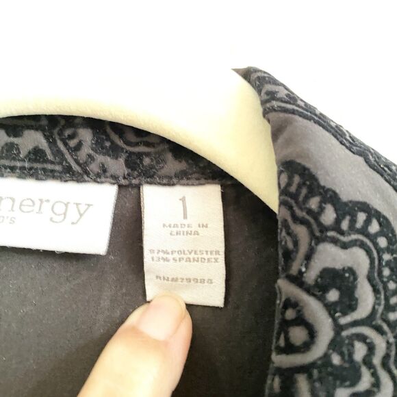 Chico's Black Paisley Neema Flocked Snap Button Long Sleeve Jacket Womans Sz 1 S - Picture 4 of 10